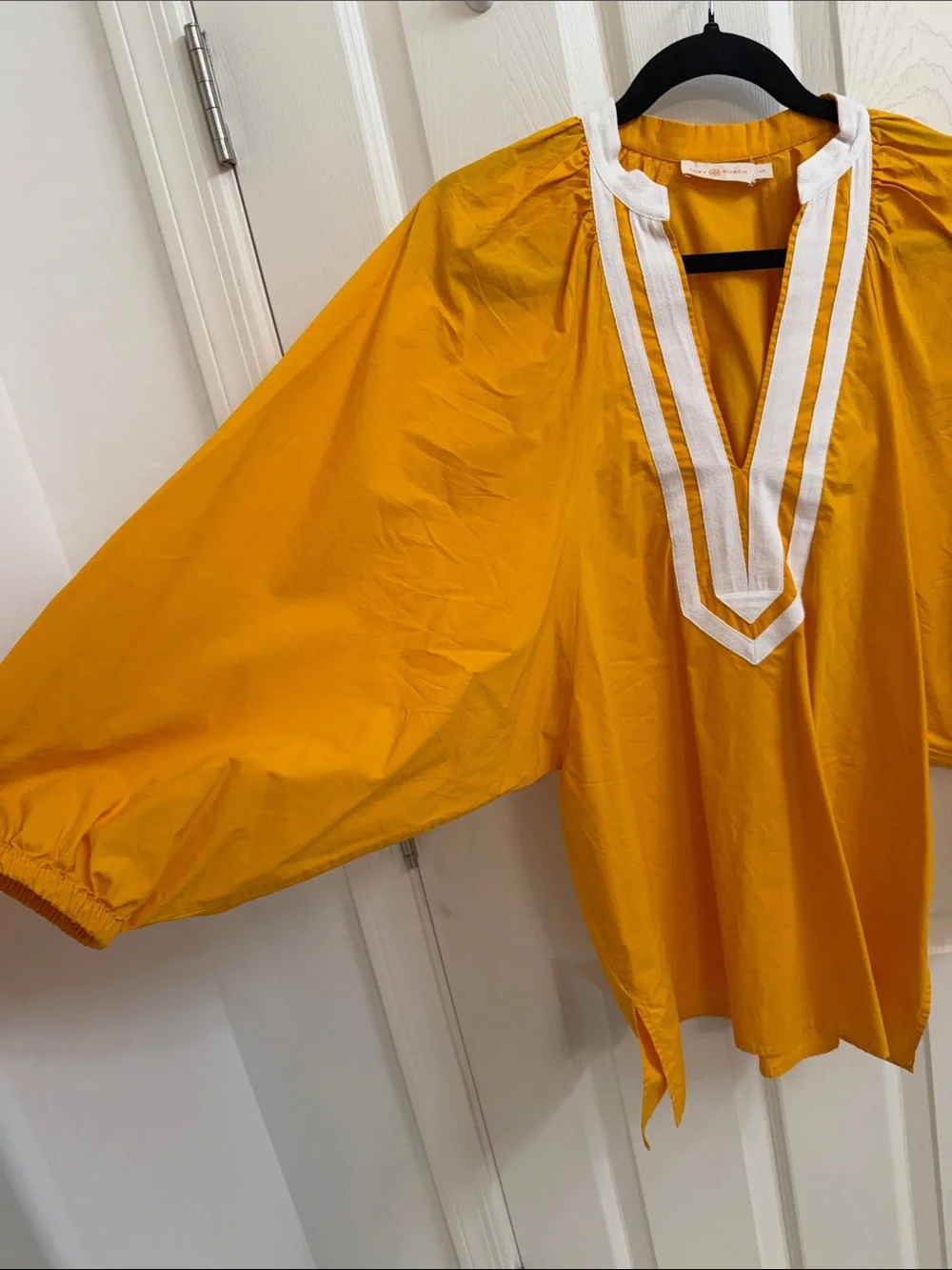 Tory Burch Mustard Yellow V-Neck Tunic with White Trim
